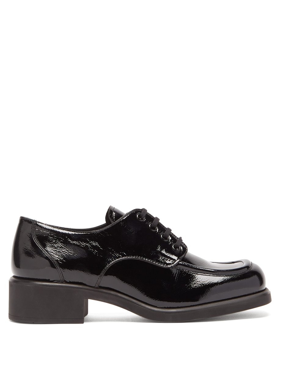 Black Square-toe creased patent-leather shoes | Miu Miu | MATCHES UK