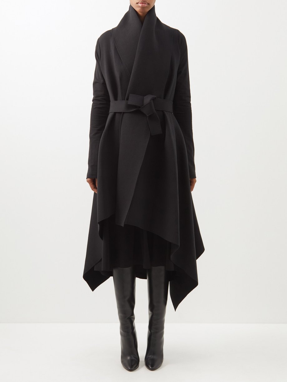 Black Blanket asymmetric cotton-blend jersey coat | Norma Kamali ...