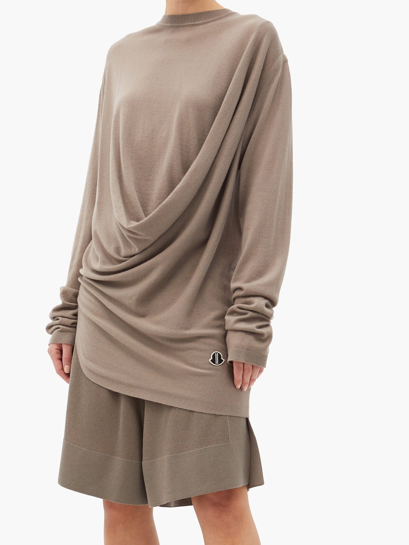 Brown Drape-front cashmere top | Moncler + Rick Owens