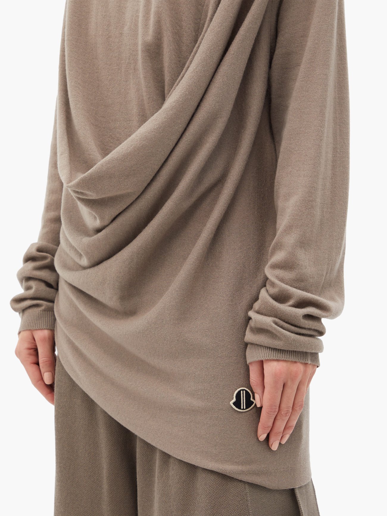 Brown Drape-front cashmere top | Moncler + Rick Owens