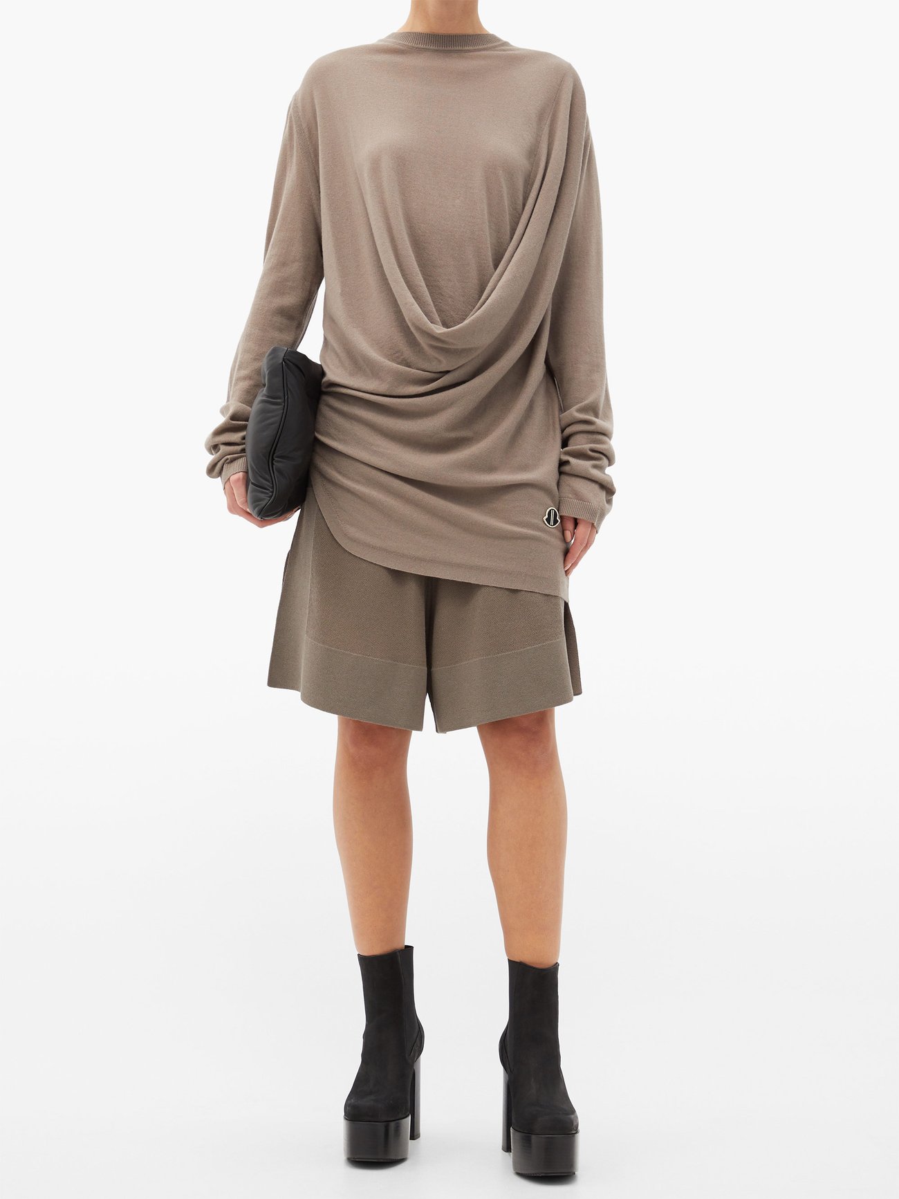 Brown Drape-front cashmere top | Moncler + Rick Owens