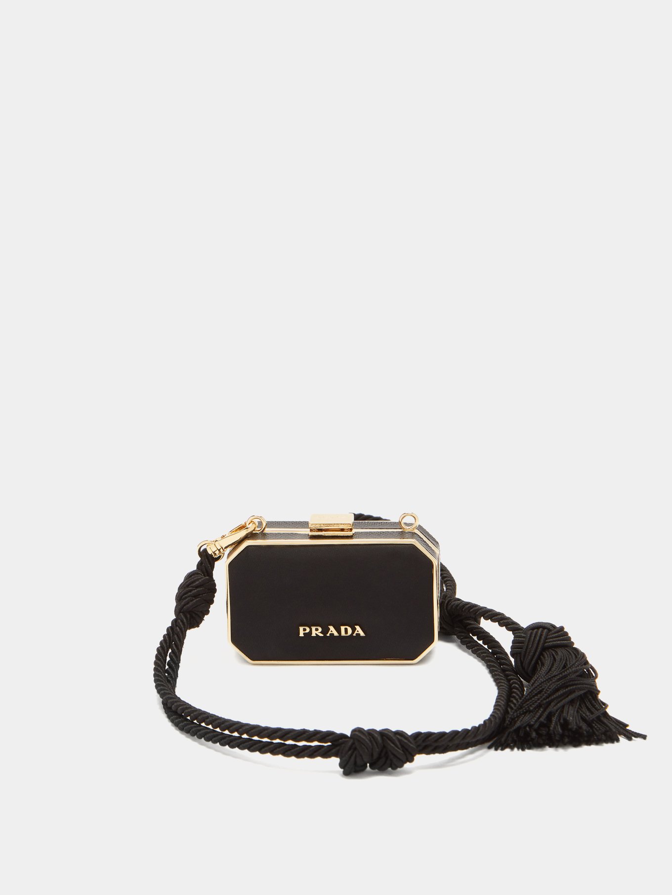 Black Minaudière rope and leather clutch bag | Prada | MATCHESFASHION US