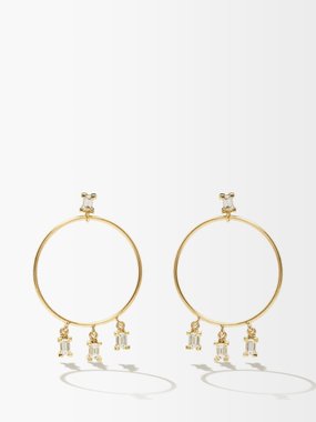 Ileana Makri Baguette diamond & 18kt gold hoop earrings