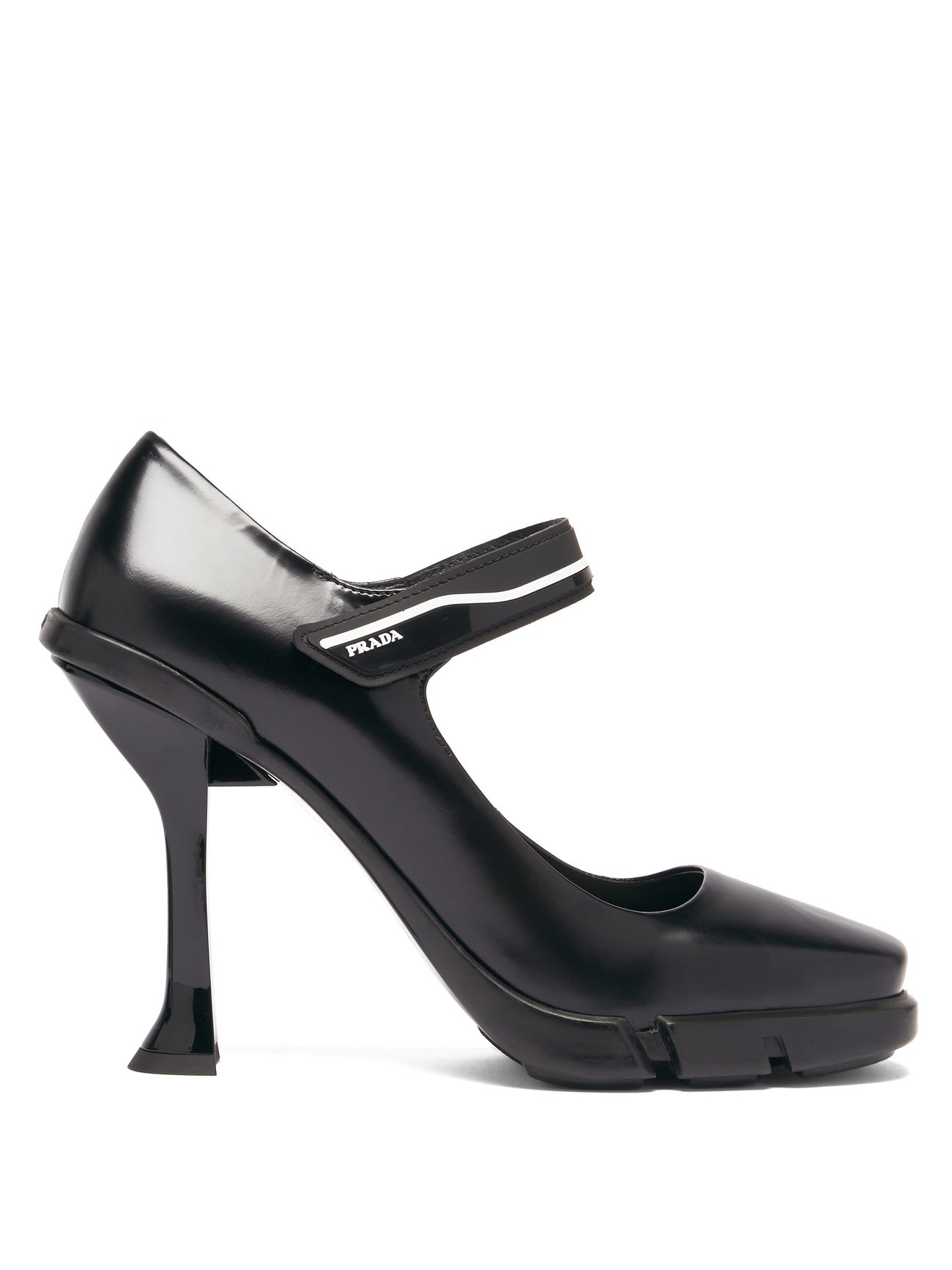 Black Rubber-sole leather Mary Jane pumps | Prada | MATCHES UK