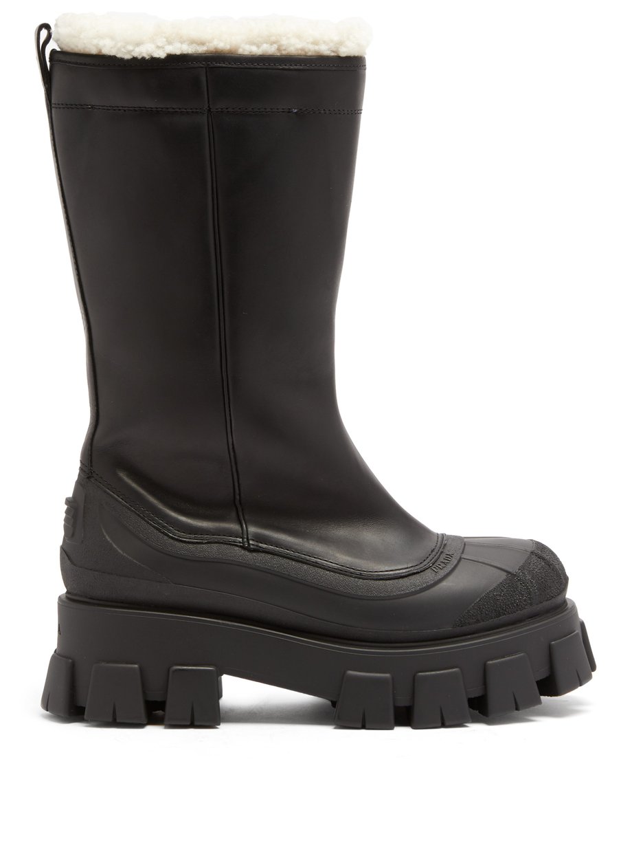 Black Monolith chunky-sole leather boots | Prada | MATCHESFASHION AU