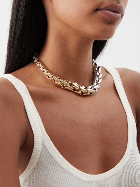 Recognised Freedom Pearl Popon Chunky Chain Pendant Necklace, Gold/Grey at  John Lewis & Partners