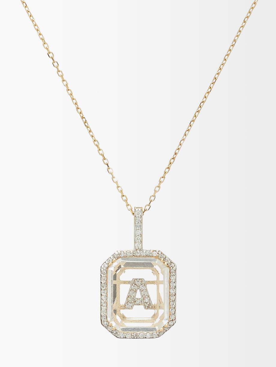 Mateo Initials diamond, quartz & 14kt gold necklace A-M