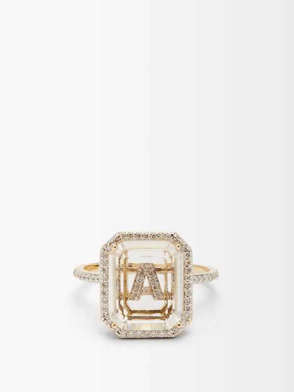 Mateo Initials diamond, quartz & 14kt gold ring A-I