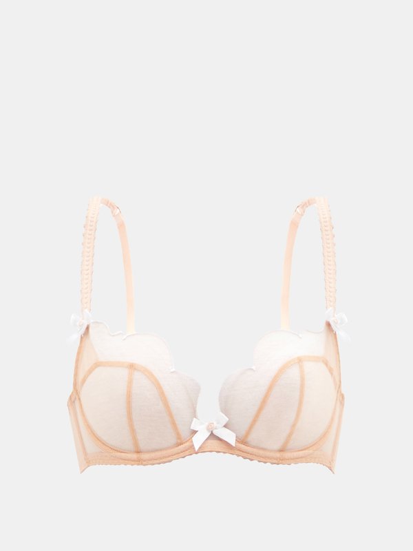 Pink Lorna scallop-embroidered mesh underwired bra, Agent Provocateur