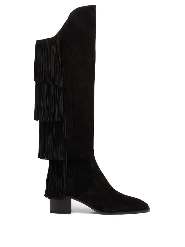 Black Lion 55 fringed suede knee-high boots | Christian Louboutin ...