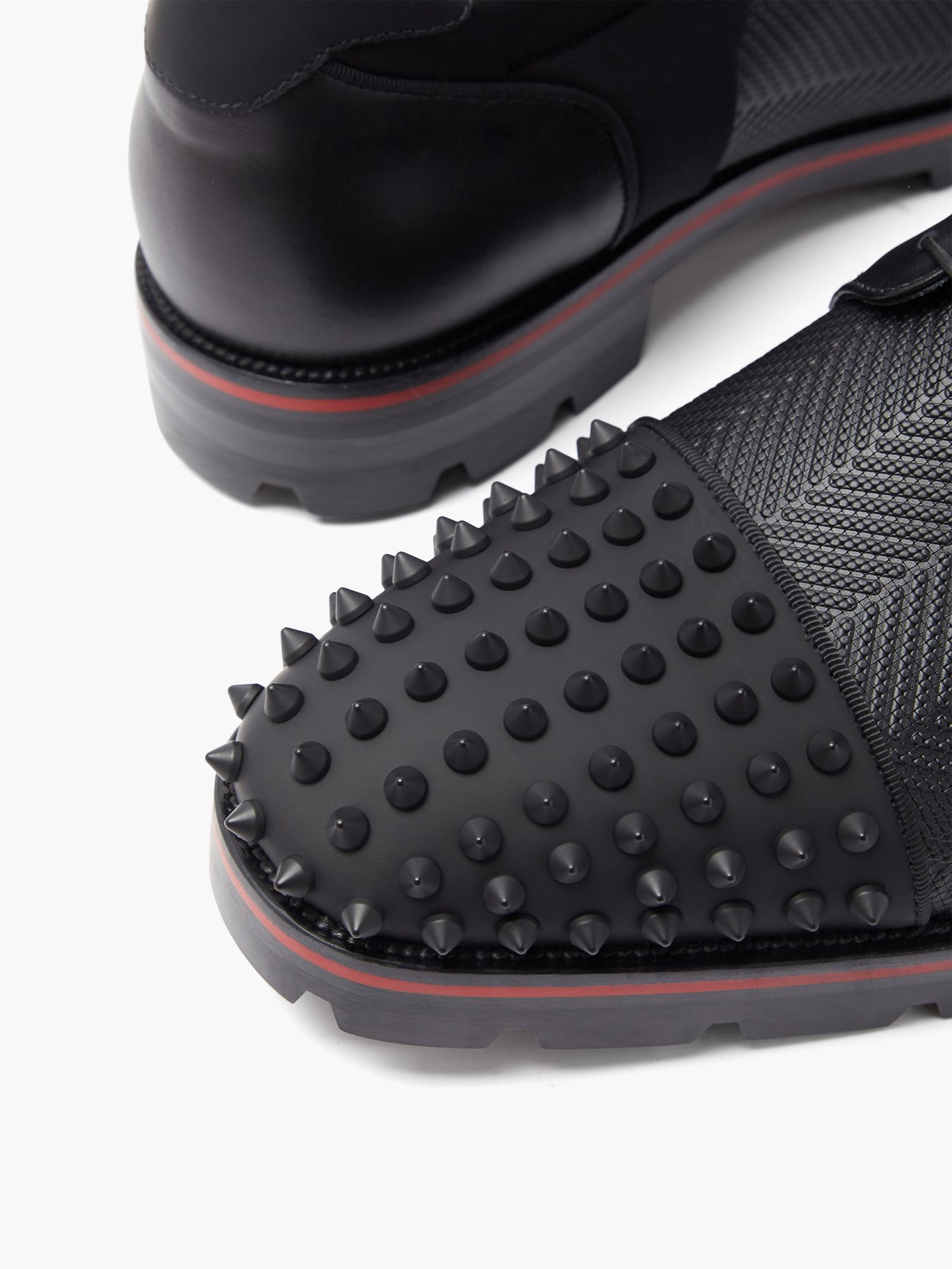 Christian Louboutin Black Fabric And Leather Luis Spikes Cap Toe Derby Size  42 at 1stDibs