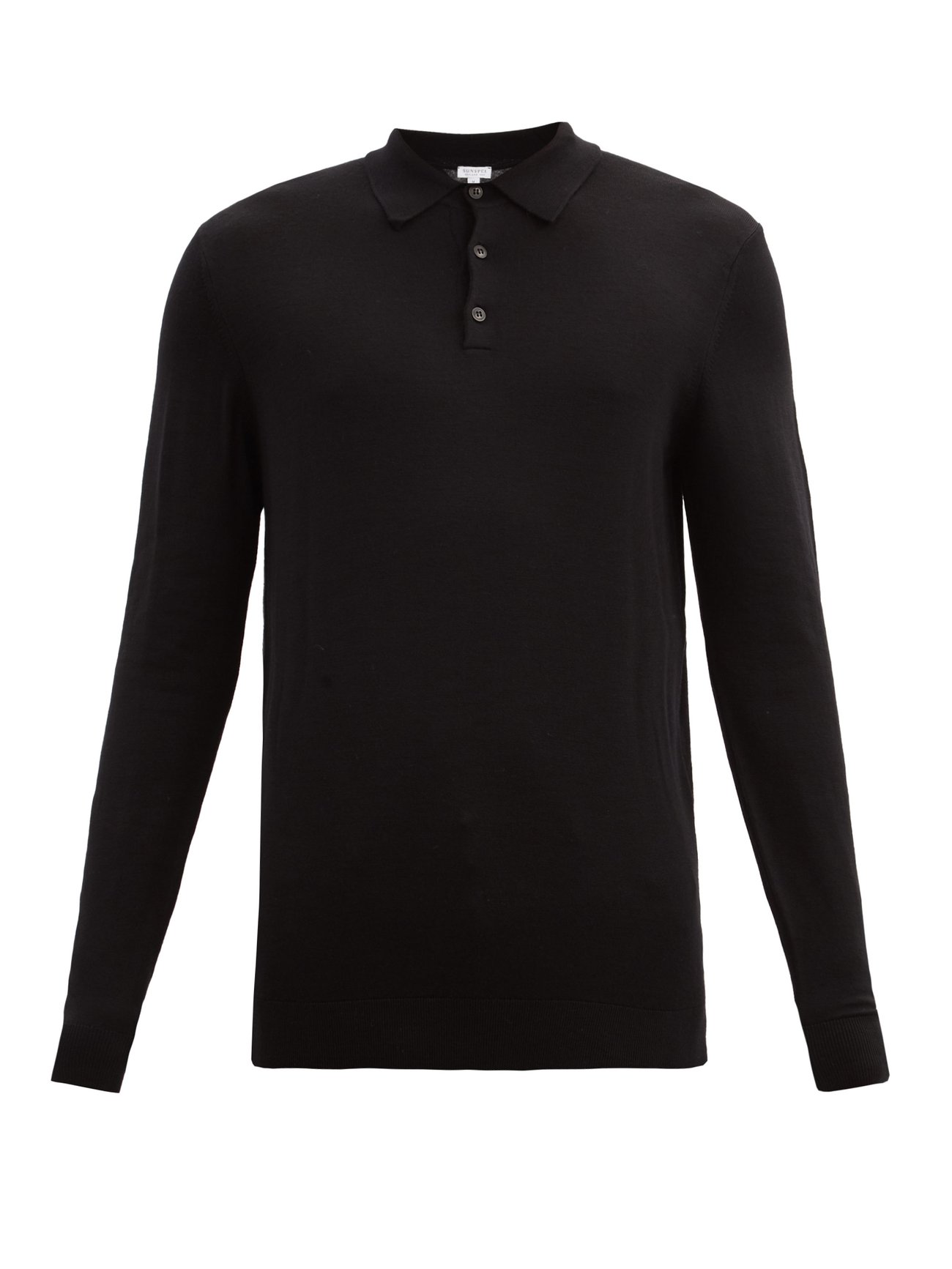 Black Merino-wool long-sleeved polo shirt | Sunspel | MATCHES UK