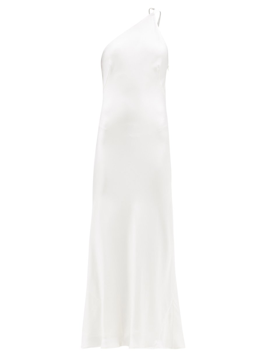 White Ibiza one-shoulder silk-satin midi dress | Galvan | MATCHESFASHION US