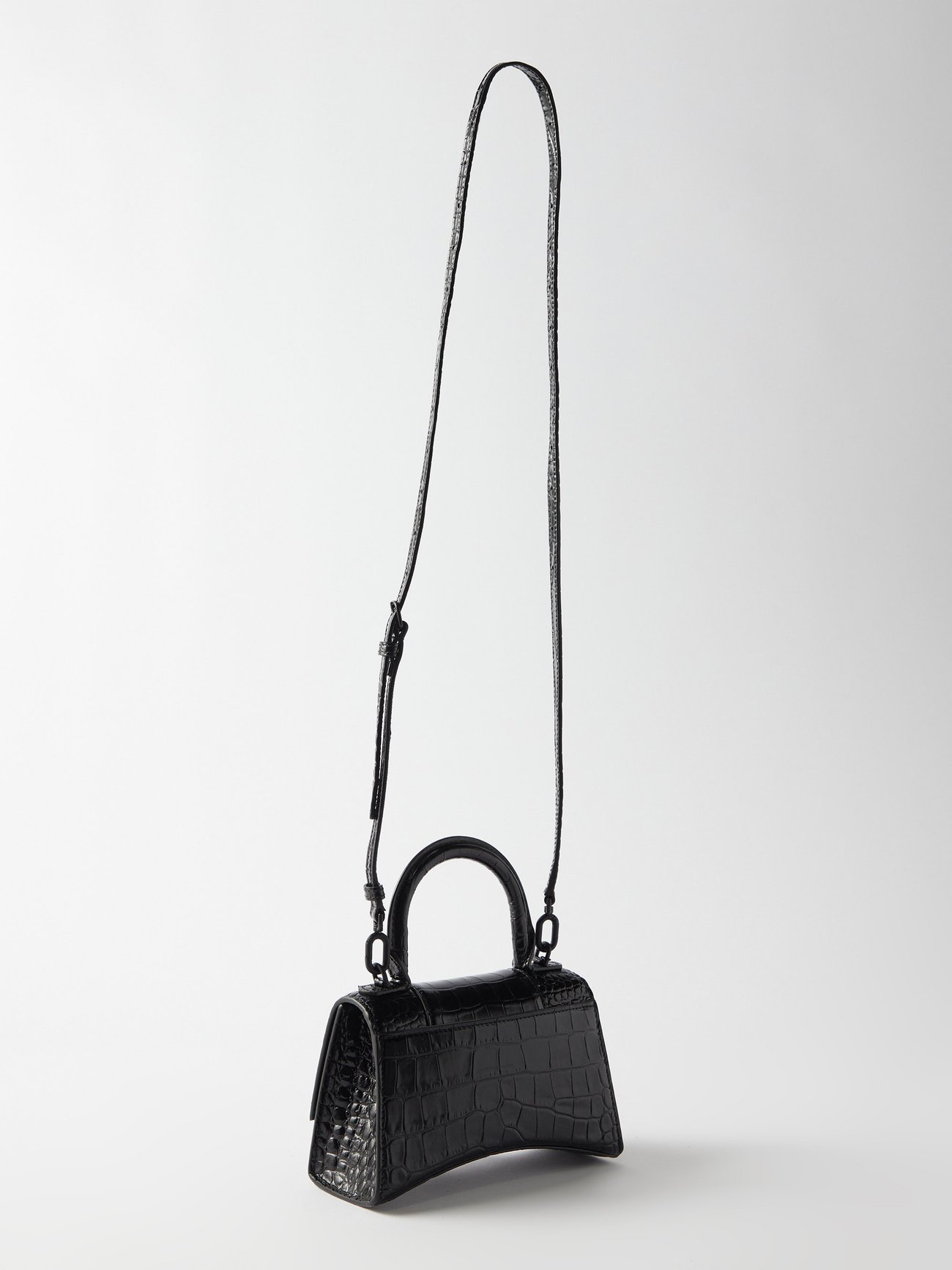 Balenciaga Hourglass Xs Crocodile-effect Leather Bag In Fuchsia