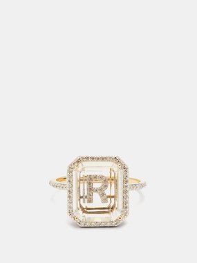 Mateo Initials diamond, quartz & 14kt gold ring R-Z