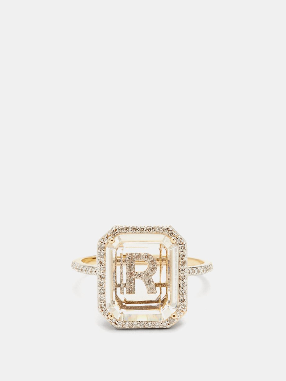 Mateo Initials diamond, quartz & 14kt gold ring R-Z