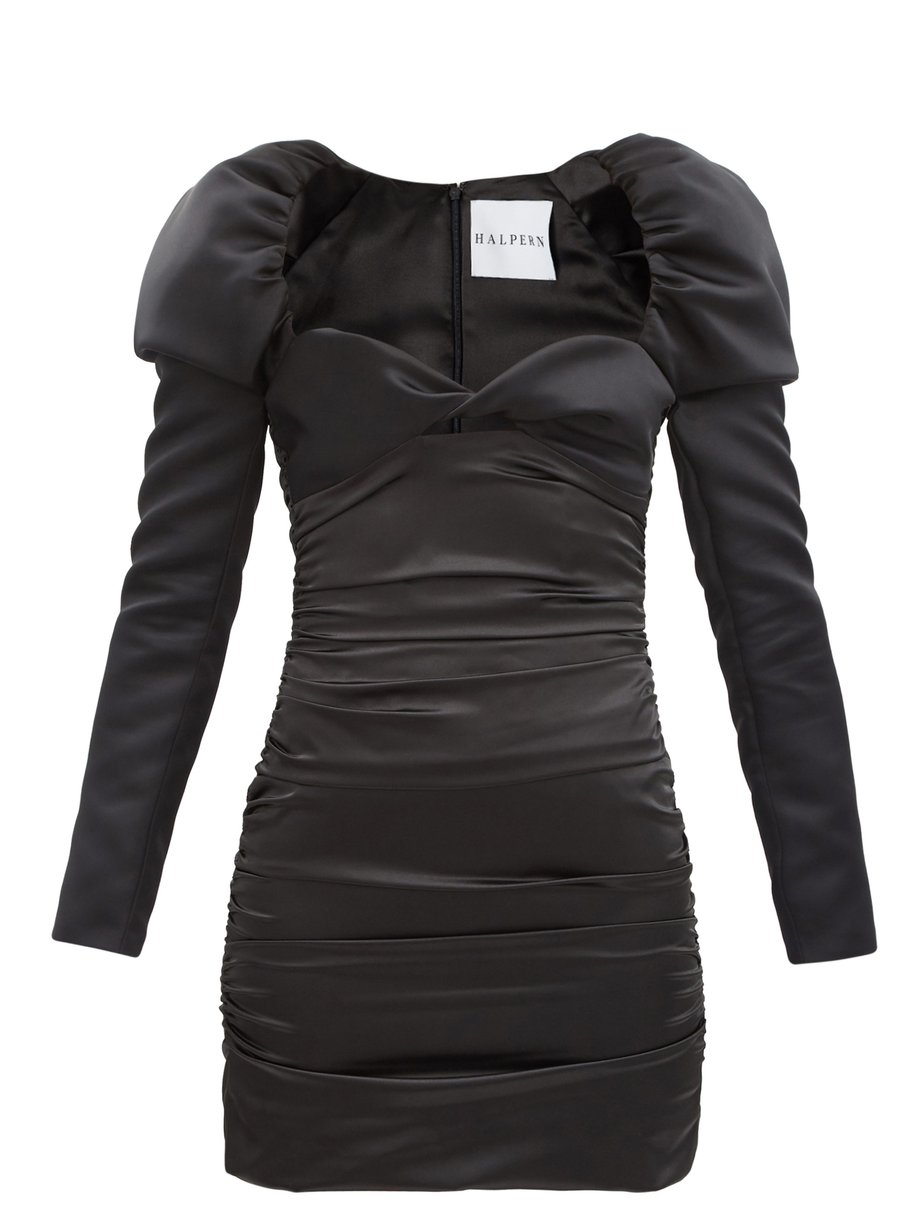 Black Puff-shoulder satin mini dress | Halpern | MATCHESFASHION UK
