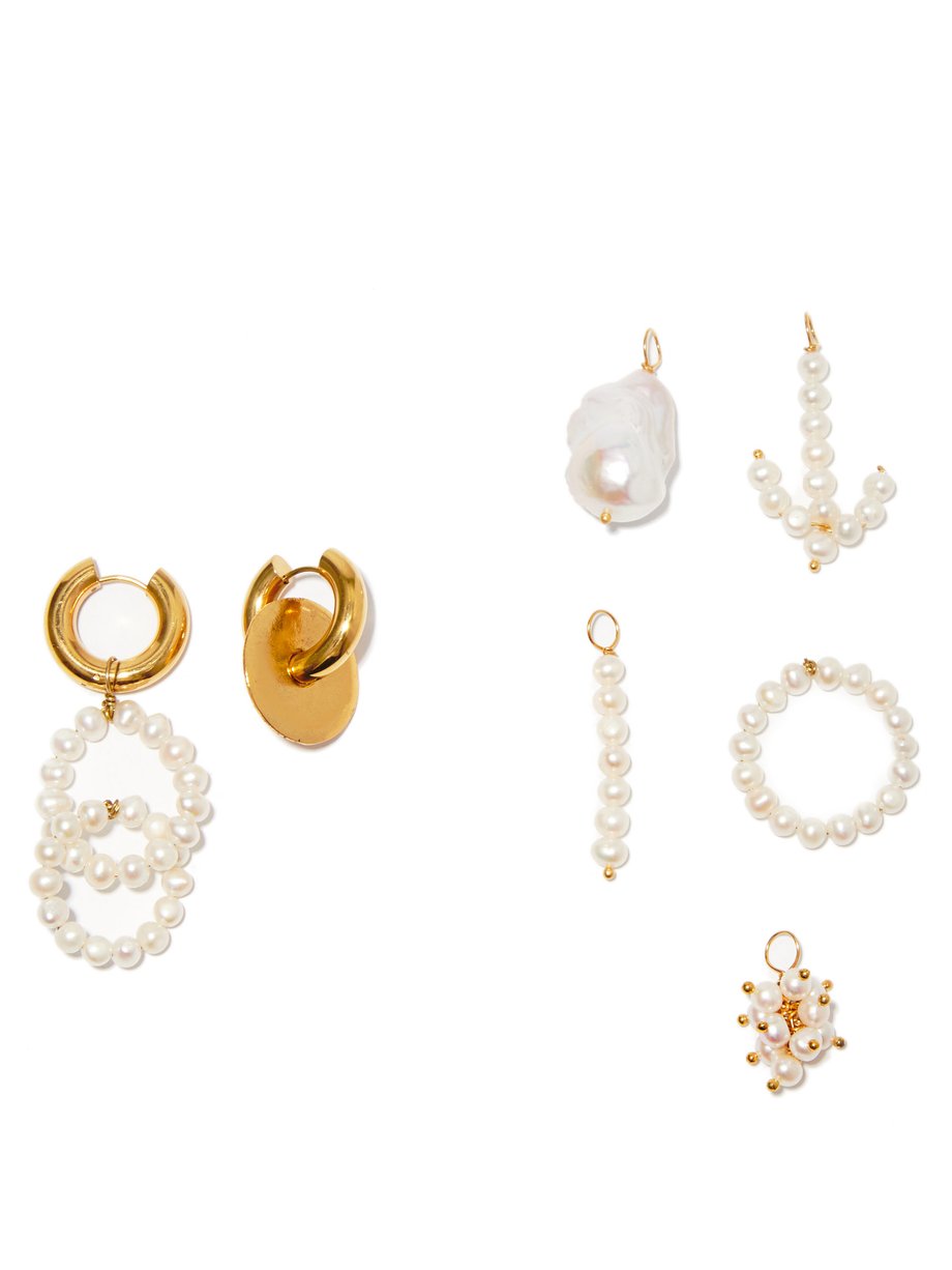 Metallic Mismatched 24kt gold-plated earrings and charm set | Timeless ...