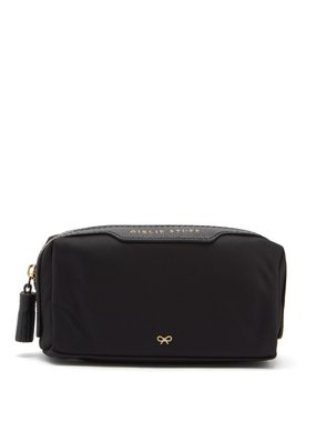 ANYA HINDMARCH Make-Up leather-trimmed canvas-jacquard cosmetic bag