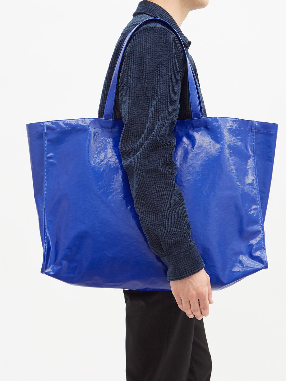 Blue Oilcloth coated cotton blend twill tote bag Acne Studios