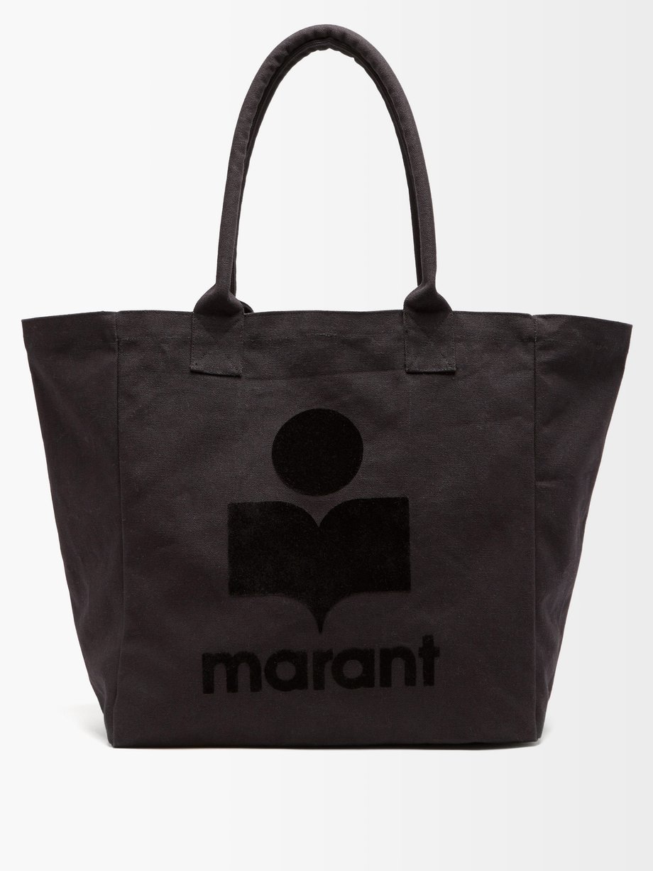 Black Yenky logo-flocked cotton-canvas tote bag | Isabel Marant ...