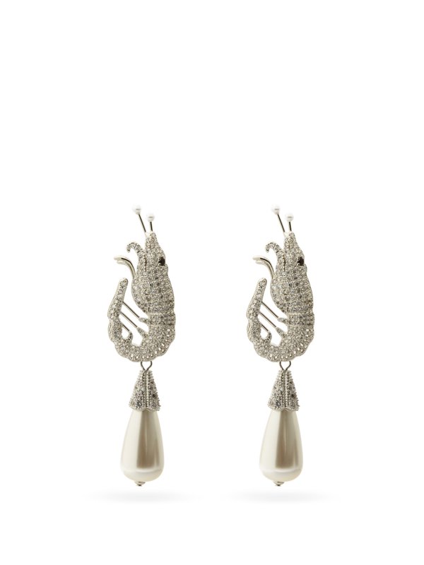 Shrimps Shrimp crystal & faux-pearl clip earrings