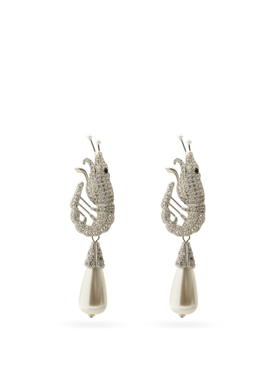 Shrimps Shrimp crystal & faux-pearl clip earrings