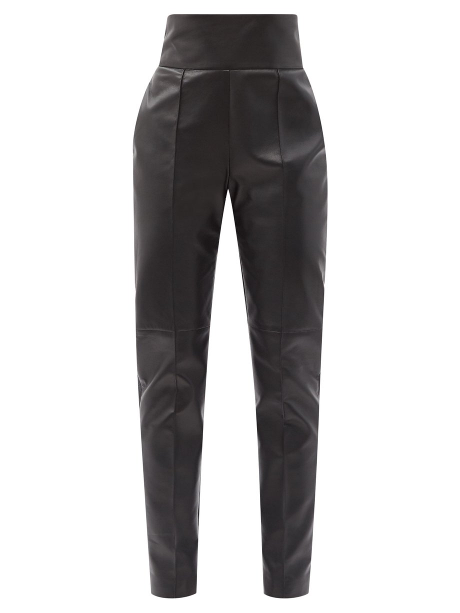 Black High-rise leather slim-leg trousers | Alexandre Vauthier ...