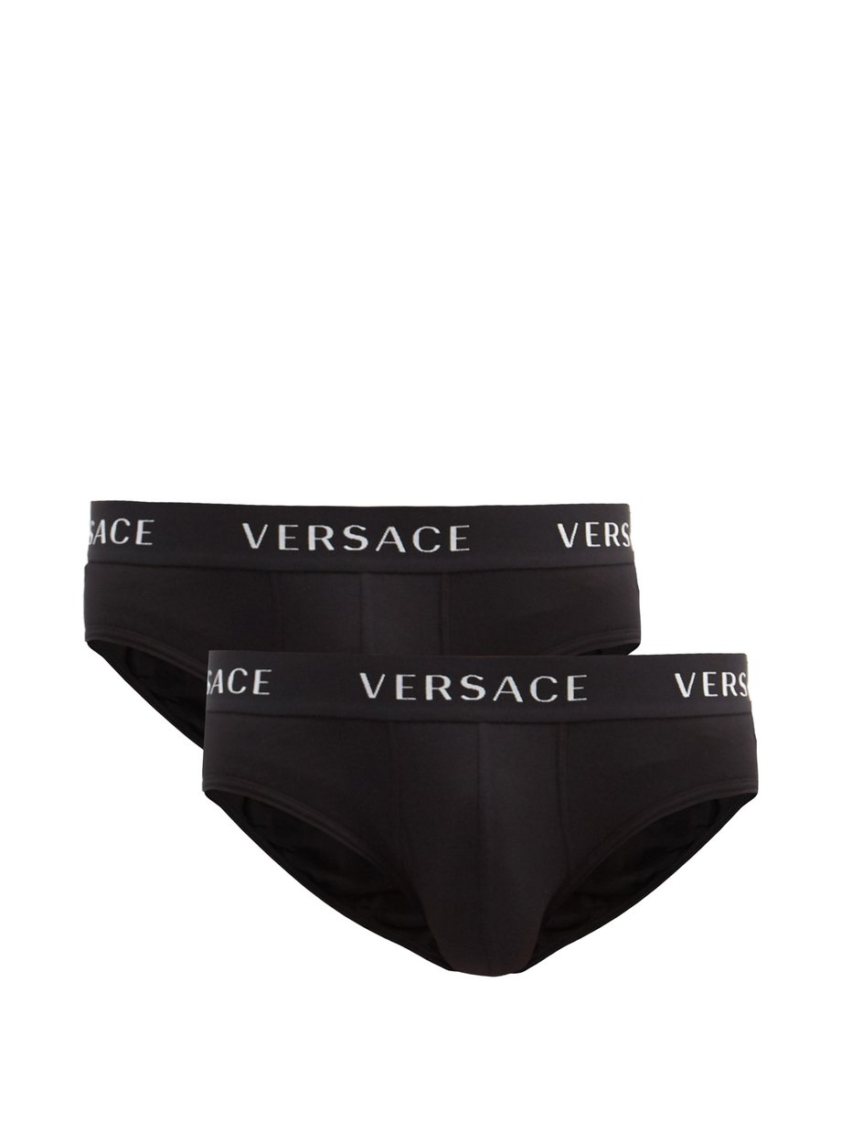 Black Pack of two logo-jacquard cotton-blend briefs, Versace