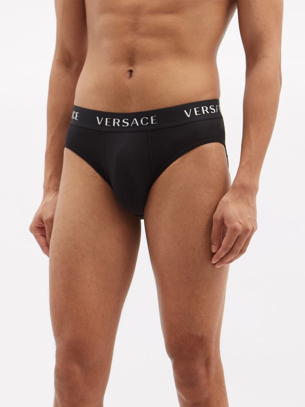 Versace Pack of two logo-jacquard cotton-blend briefs