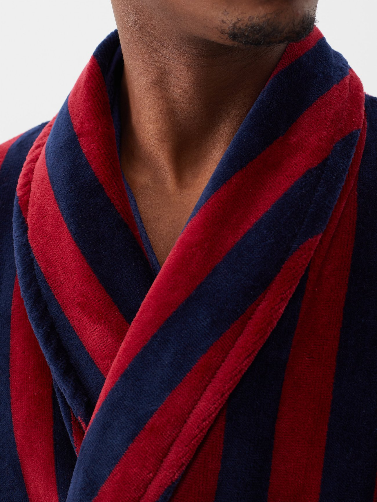 Triton belted striped cotton-blend velour robe