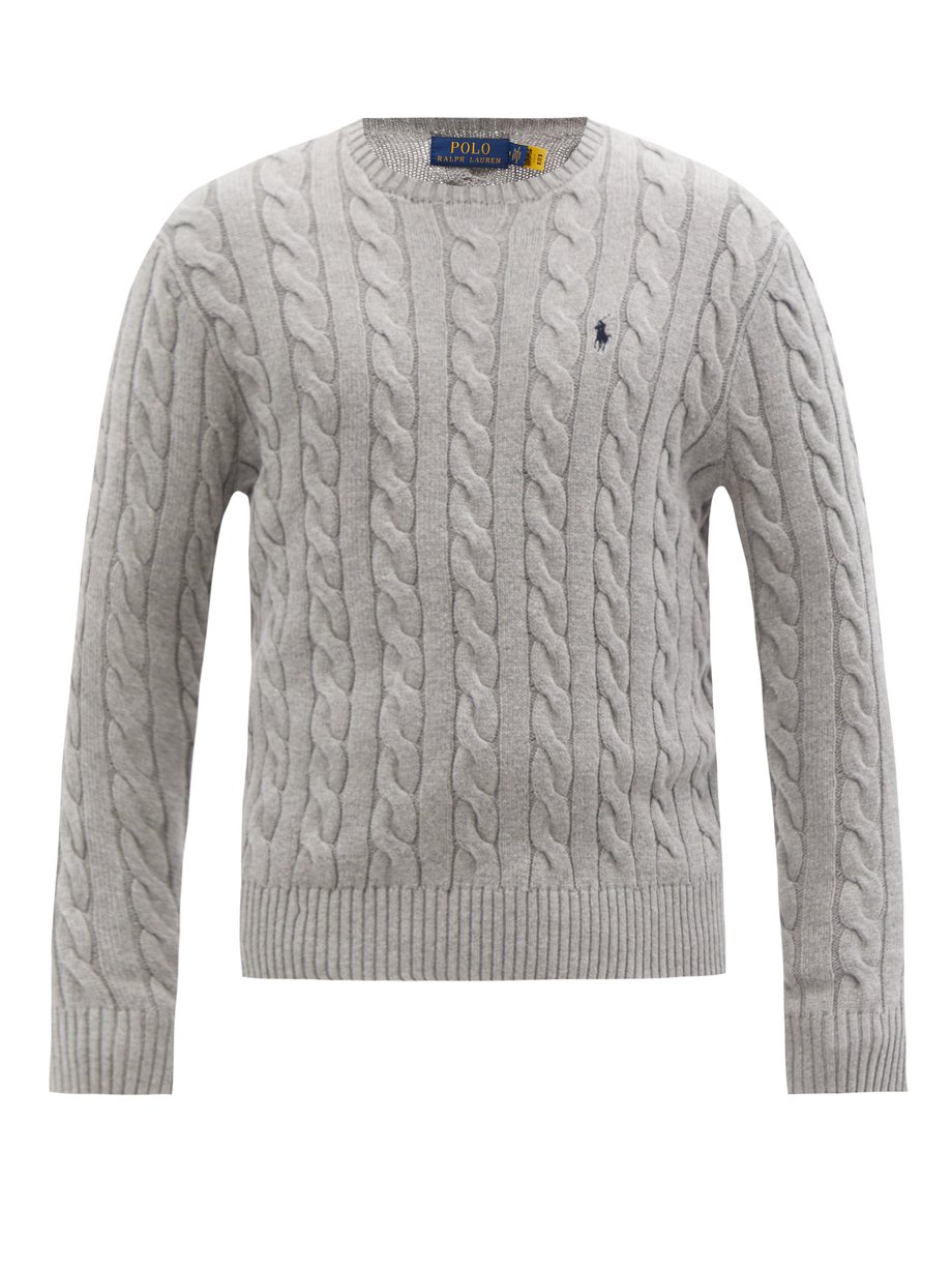 Slovenië complicaties Overgang Grey Logo-embroidered cable-knit cotton sweater | Polo Ralph Lauren |  MATCHESFASHION US