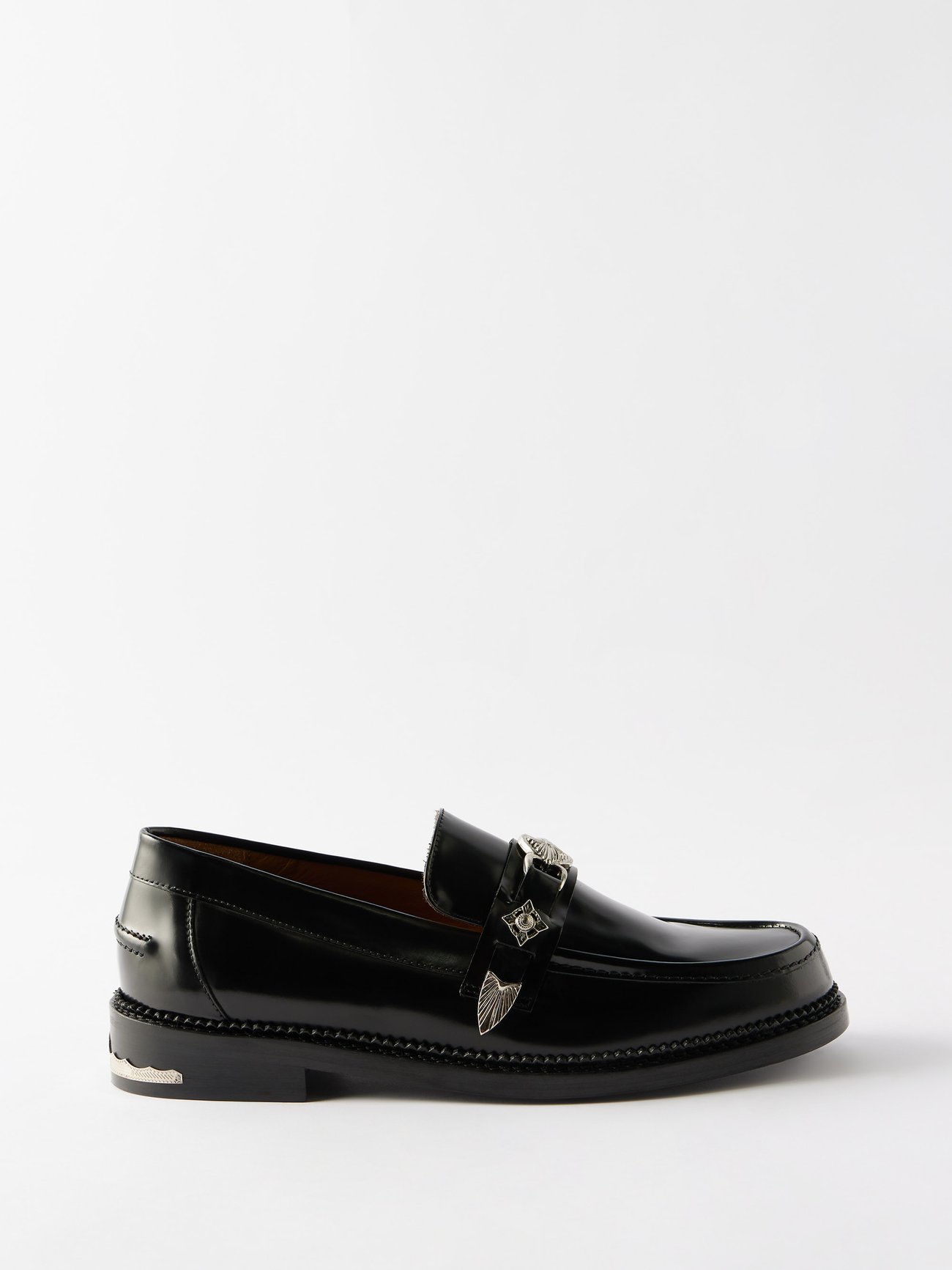 Metal-plaque leather loafers