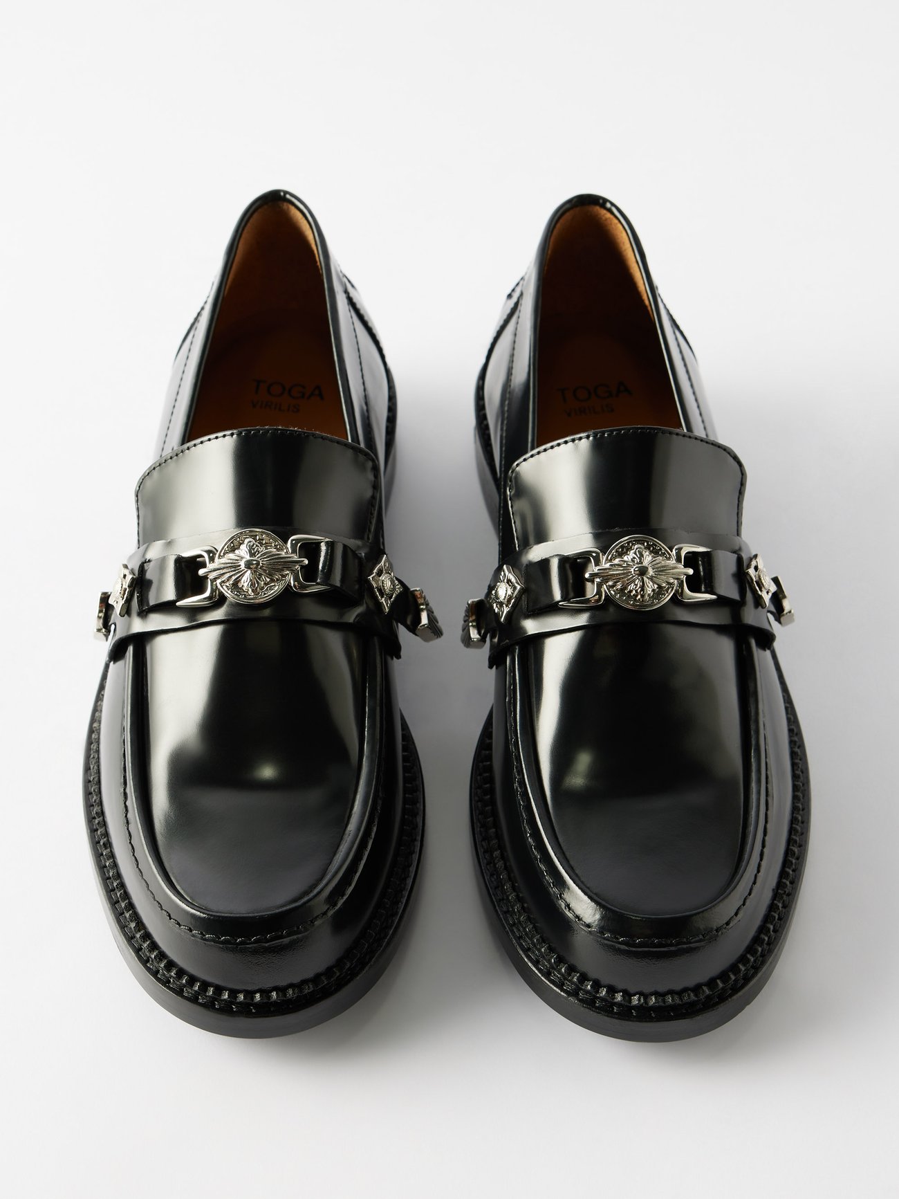 Black Metal-plaque leather loafers | Toga Virilis | MATCHESFASHION UK