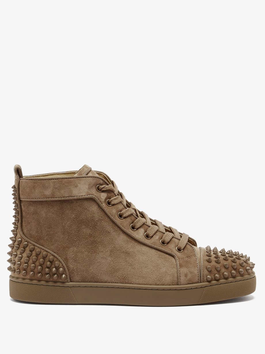 Brown Lou spike-embellished suede high-top trainers