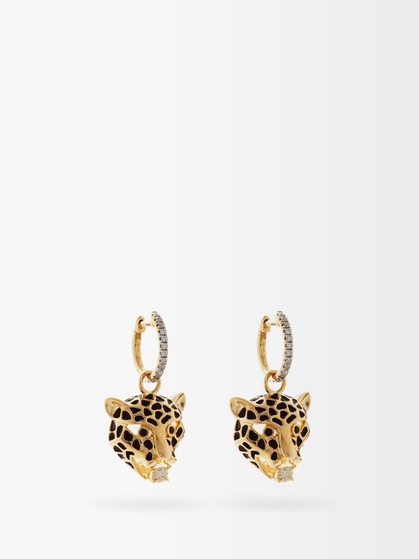 Yvonne Léon Leopard diamond, spinels & 9kt gold earrings