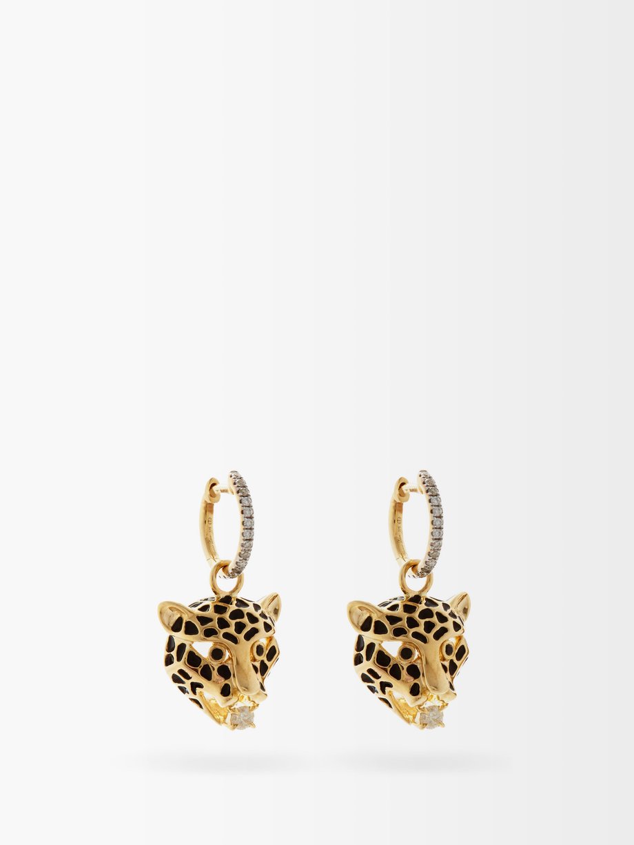 Yvonne Léon Leopard diamond, spinels & 9kt gold earrings