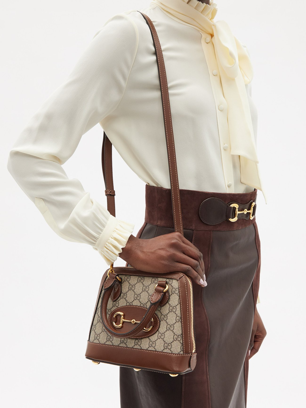 Brown 1955 Horsebit GG Supreme mini leather bag, Gucci