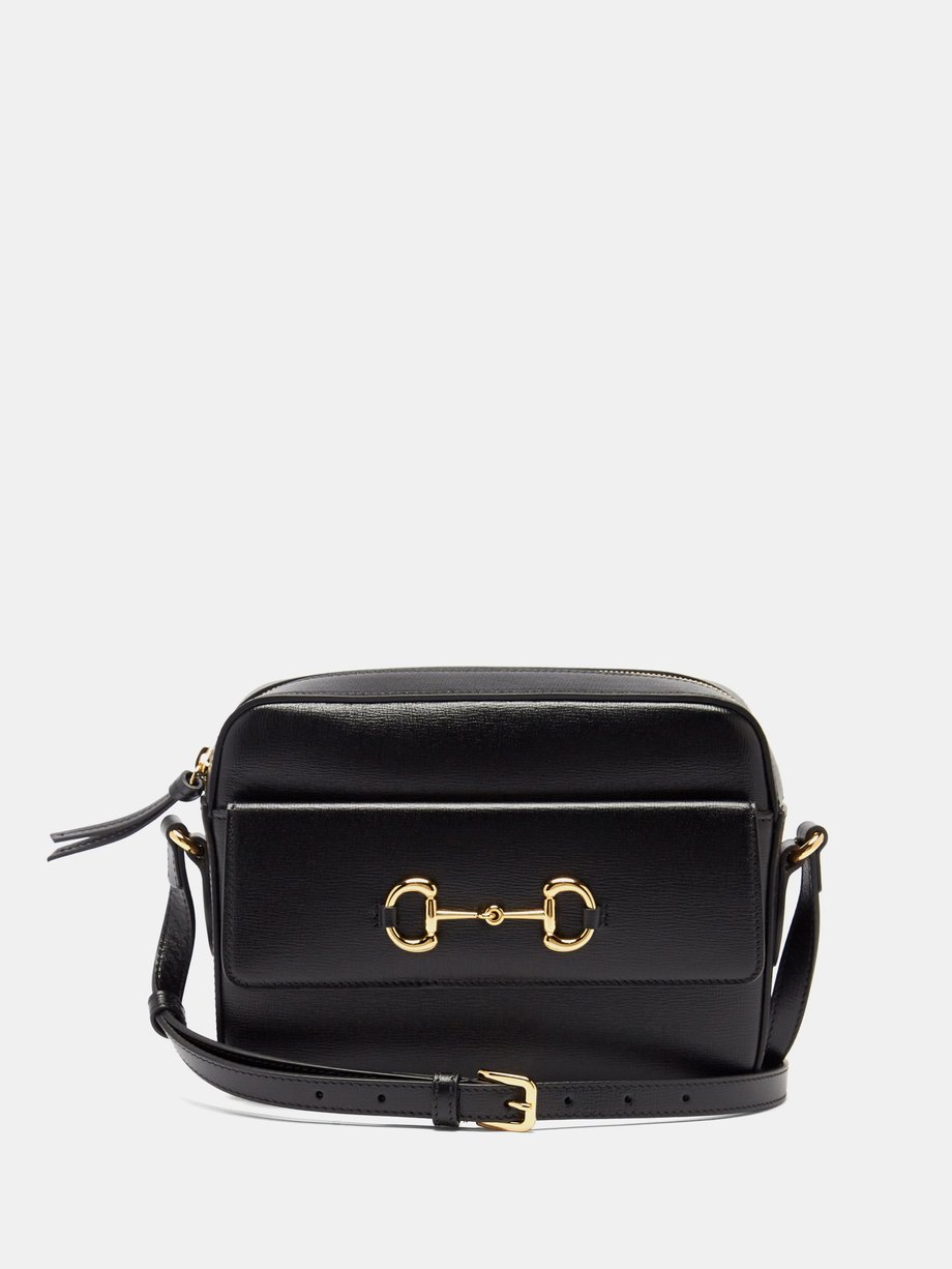 Gucci Black Leather Messenger Bag Cross Body With Horse Shoe 
