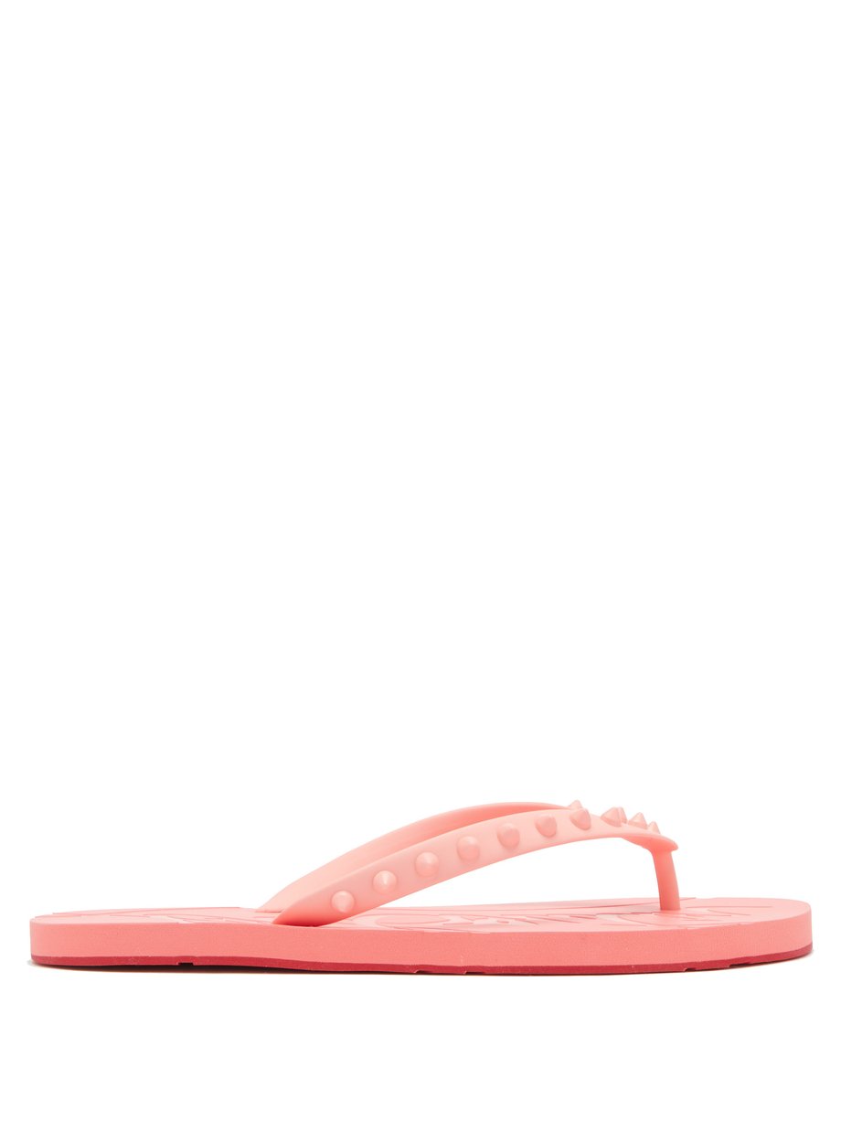 Pink Loubi studded rubber flip flops