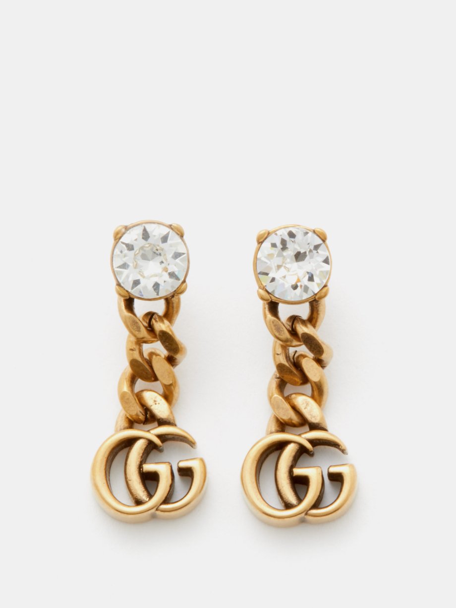 Gold GG crystal-embellished drop earrings | Gucci | MATCHES UK