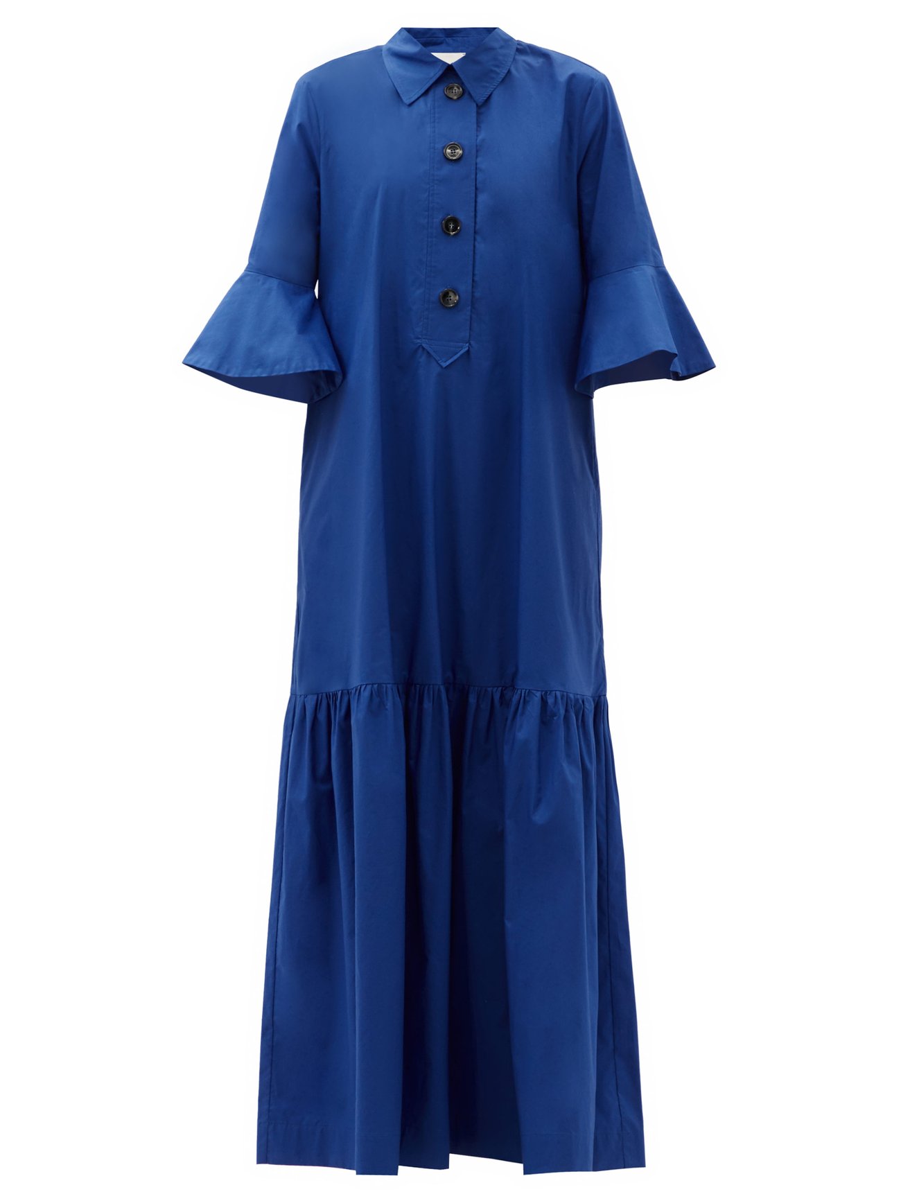 Blue Artemis fluted-sleeve cottton maxi shirt dress | La DoubleJ ...