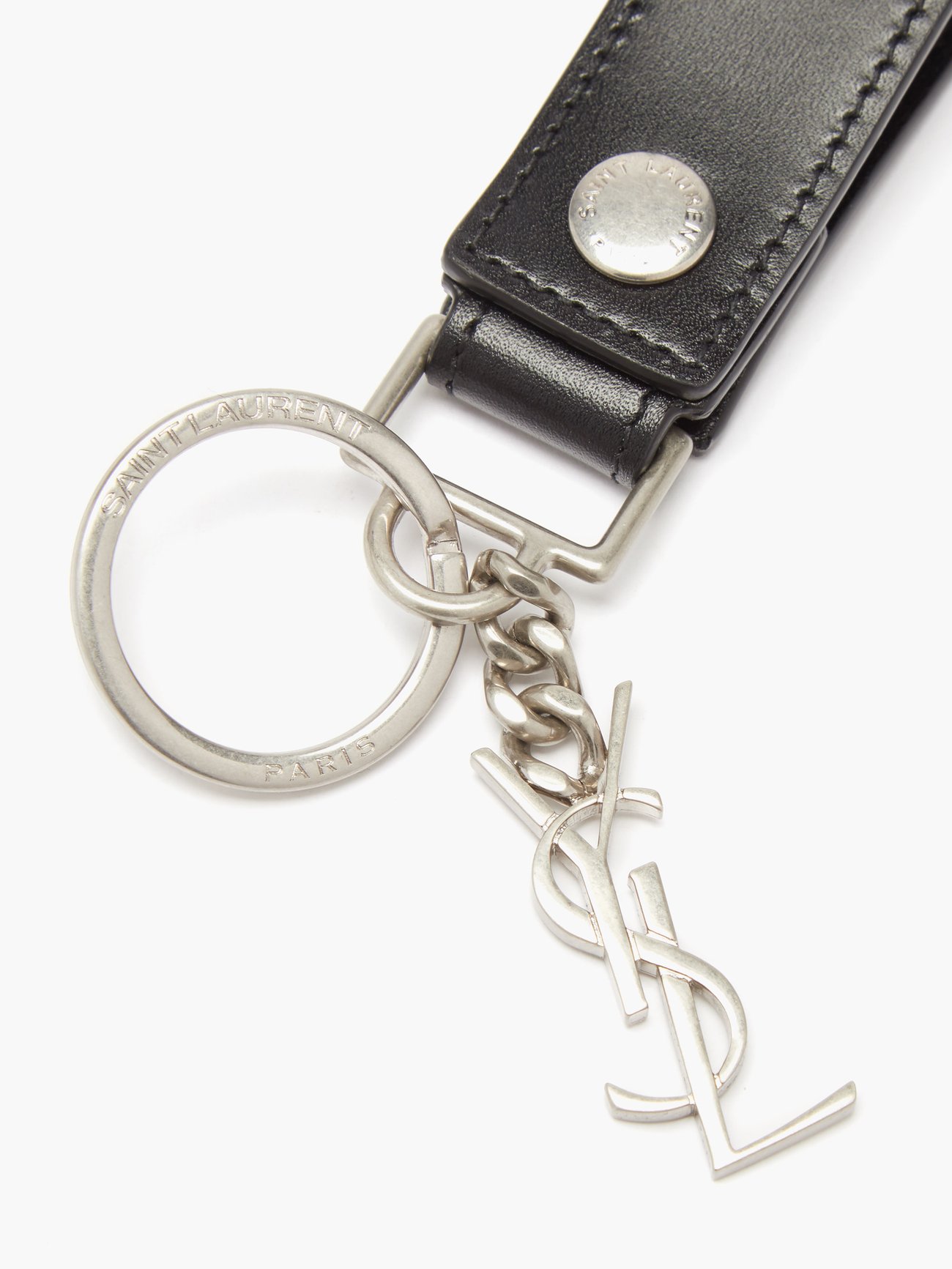 Saint Laurent Ysl Logo Leather Keychain in White