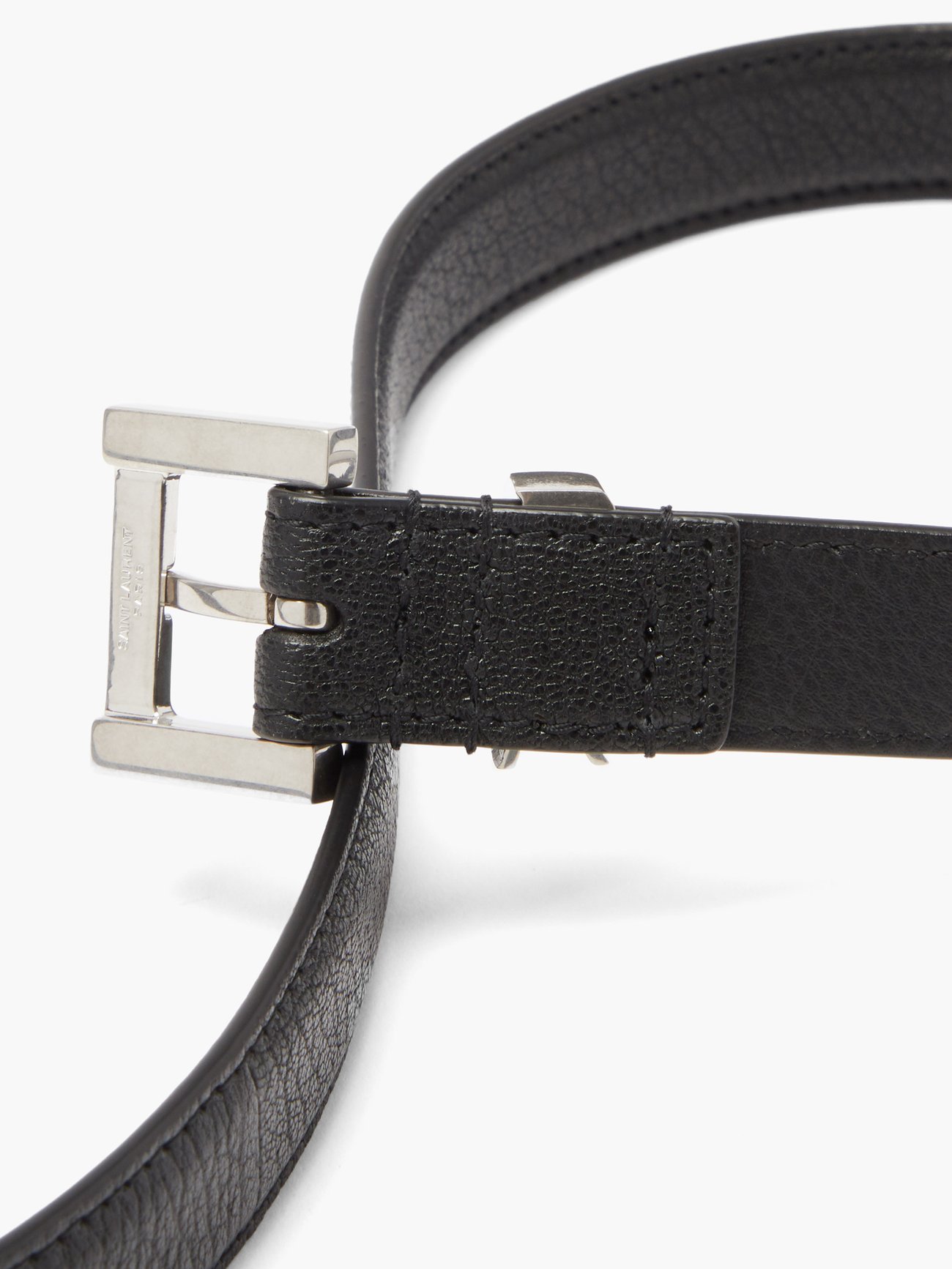 Black YSL-plaque grained-leather belt, Saint Laurent
