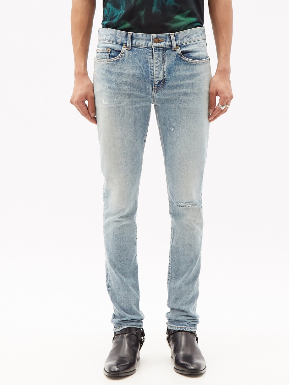 Blue Ripped mid-rise skinny-leg jeans | Saint Laurent