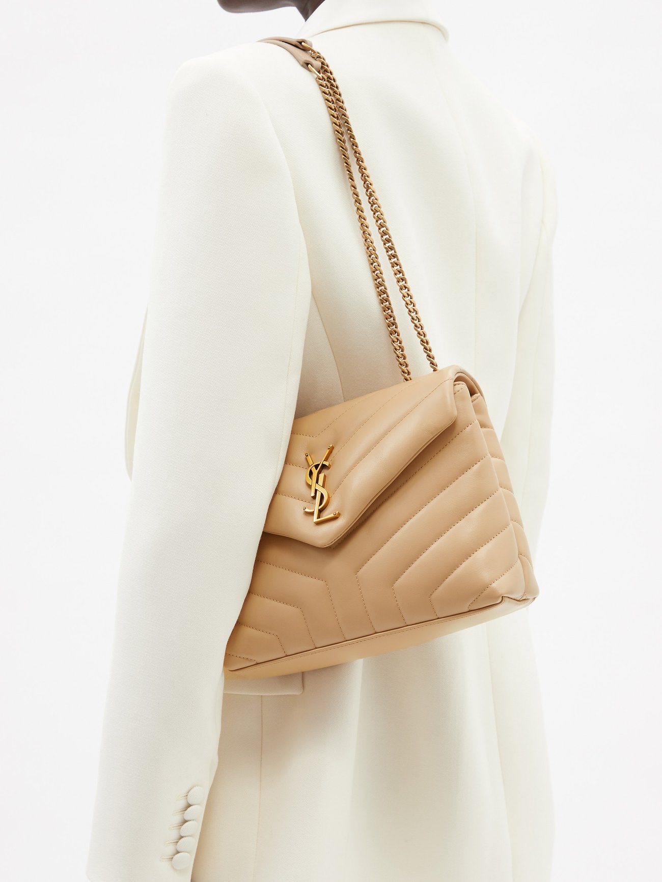 Neutral Loulou small quilted leather shoulder bag, Saint Laurent