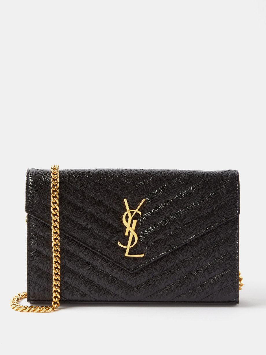 Black Chain-strap YSL-plaque grained-leather wallet