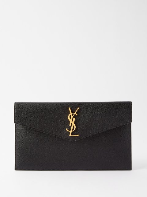 Black Uptown YSL-plaque grained-leather clutch bag | Saint Laurent