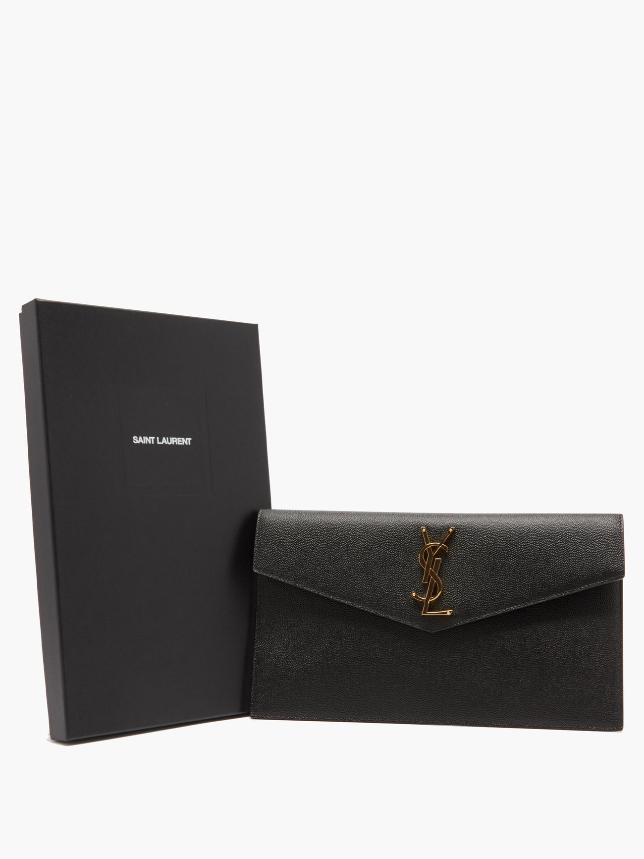 Saint Laurent YSL Black Uptown Leather Clutch Pochette For Sale at 1stDibs