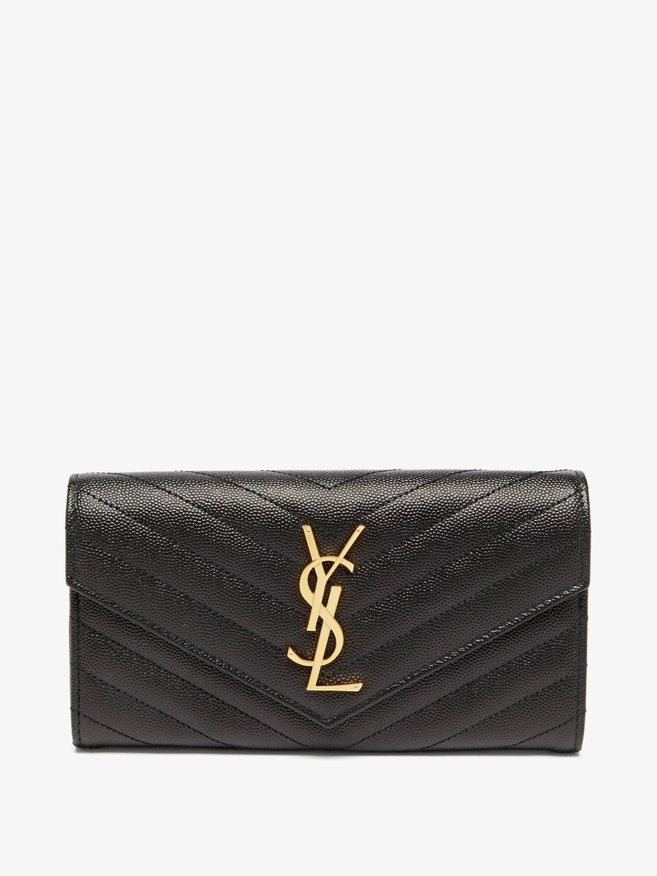 Saint Laurent Ysl Logo Quilted Flap Wallet - Black